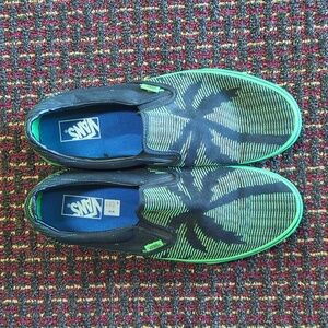 Vans Black and Green Emoticon Palm Tree Slip-On Shoes